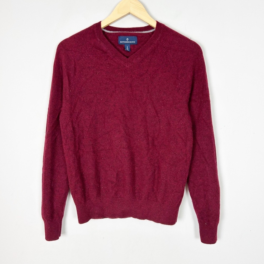 Buttoned Down V-neck Cashmere Sweater Deep Red Fall Size Small Men's